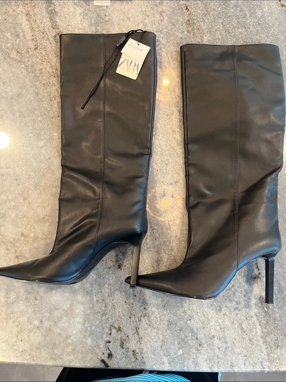 Zara Black Pointed-Toe Over-the-Knee Stiletto Boots